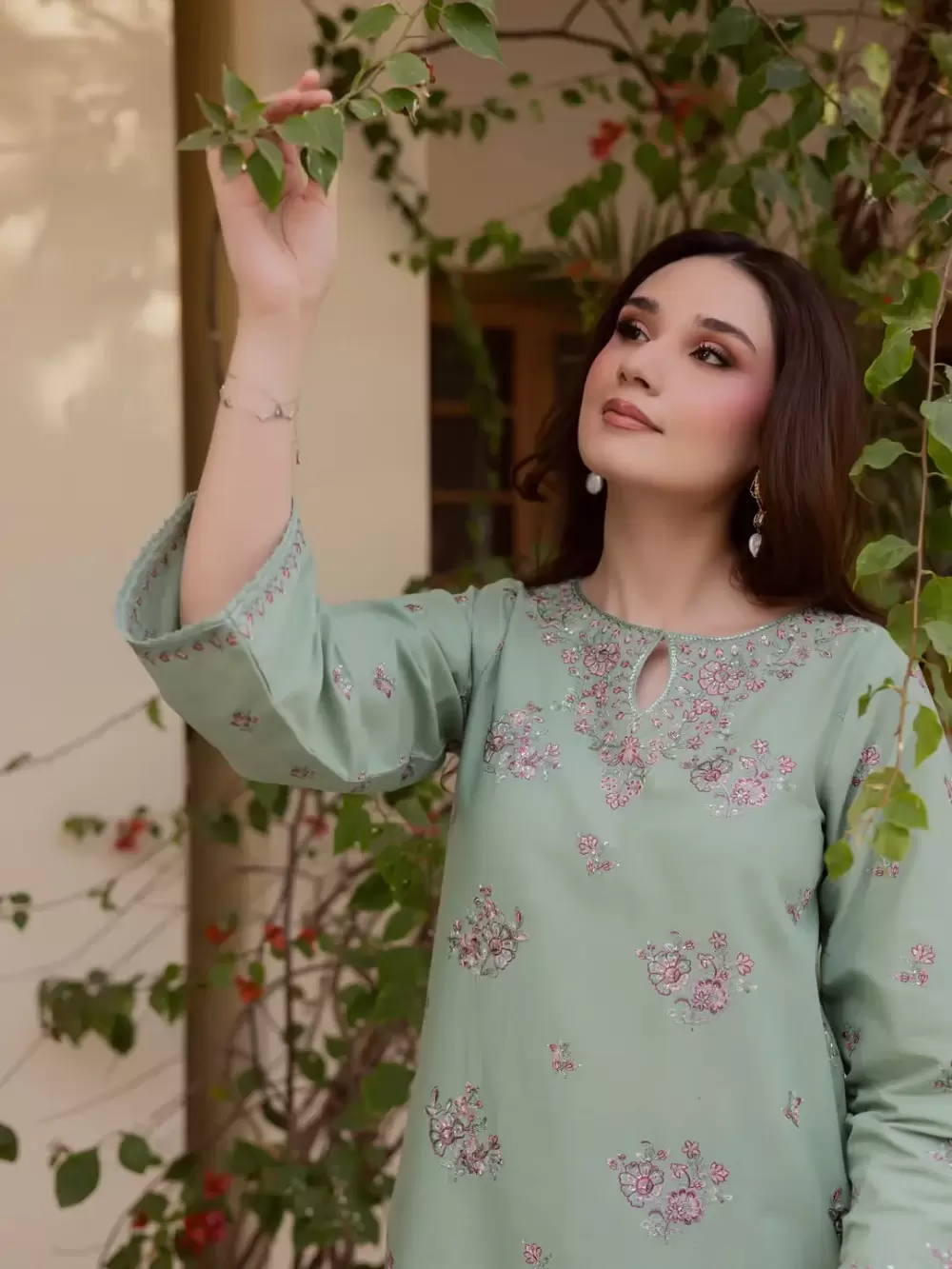 Aroosh Embroidered 2-Piece Sage Green Lawn Suit - thumbnail 2