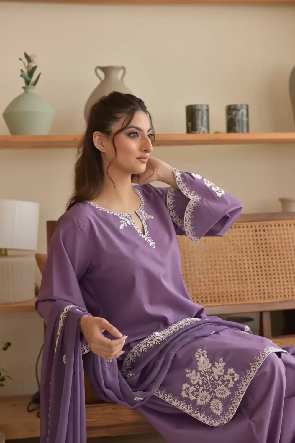 Zoha 3-Piece Cotton Suit with Bamber Chiffon Dupatta - thumbnail 2