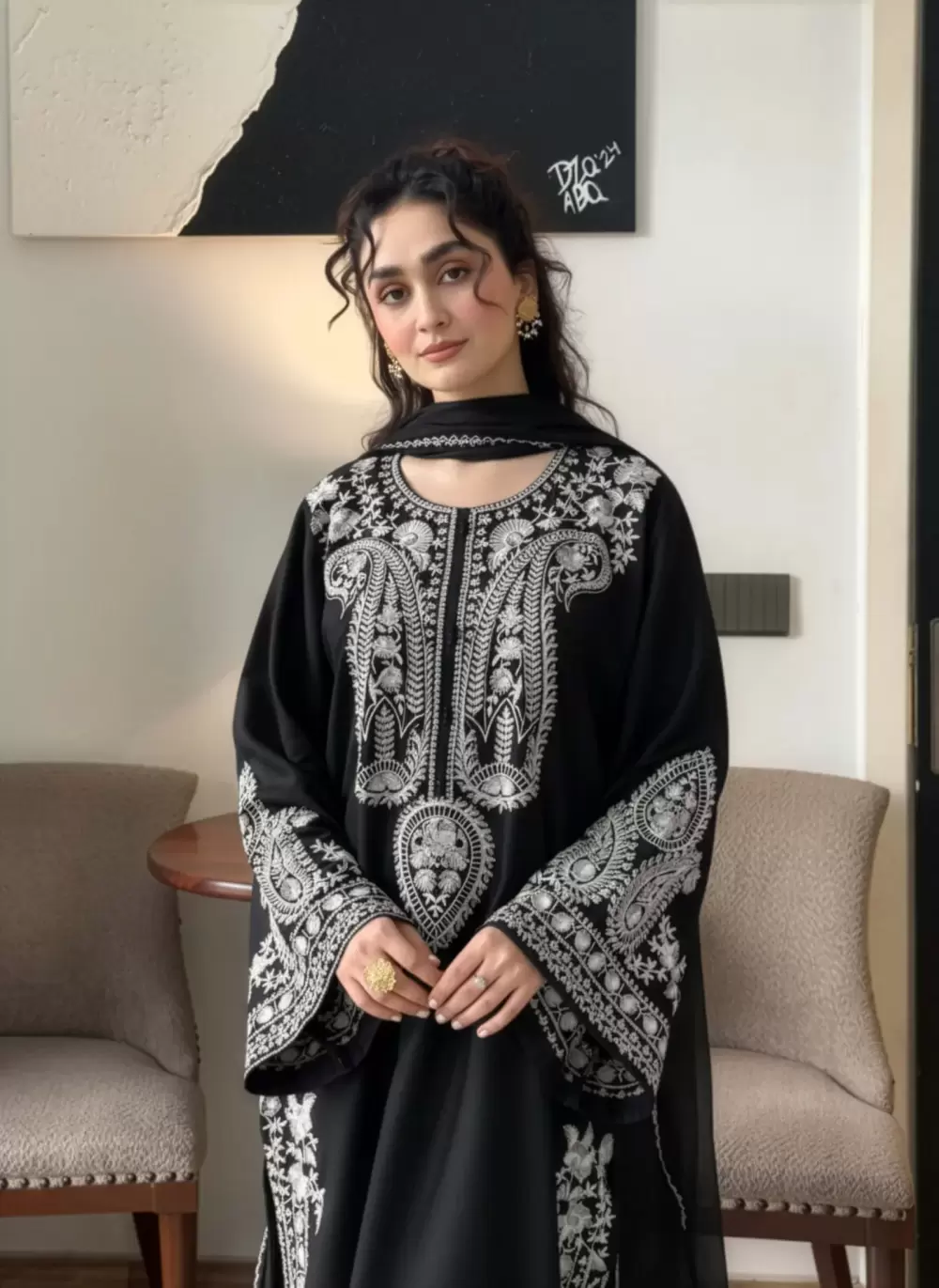 Aafreen Embroidered 3-Piece Black Cotton Lawn Suit - thumbnail 5