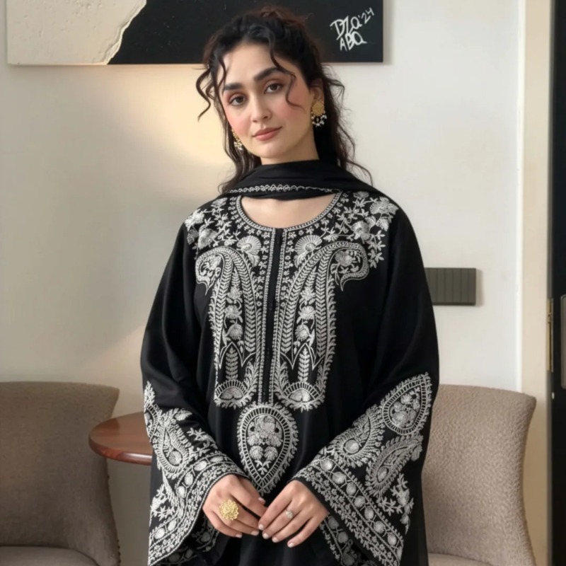 Aafreen Embroidered 3-Piece Black Cotton Lawn Suit
