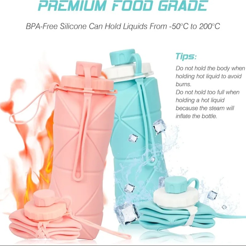 Foldable Silicone Water Bottle 600ml Multicolor - thumbnail 3
