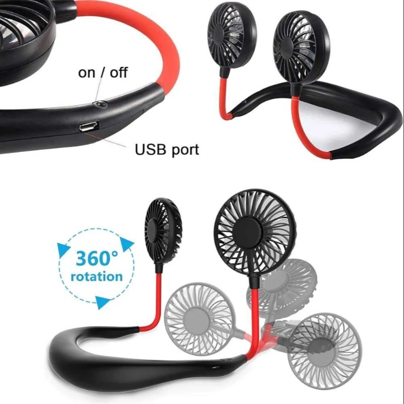 Neck Fan Dual Cooling Black Red Adjustable ABS - thumbnail 4