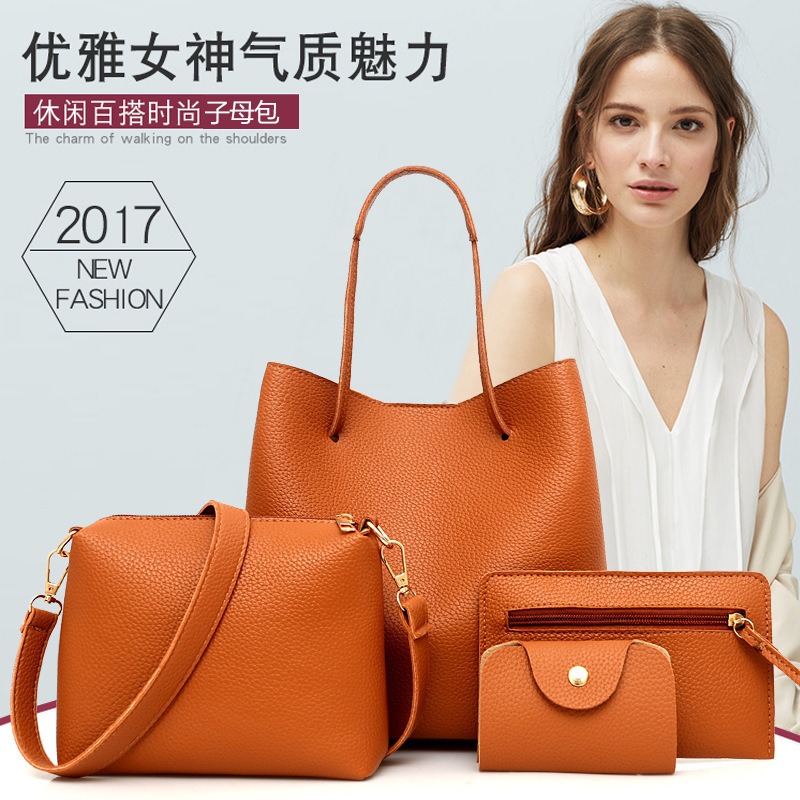 2025 New Korean Style All-match Litchi Pattern Open Portable Shoulder Bag Women's Bag Four-piece Set Women's Bag for Foreign Trade