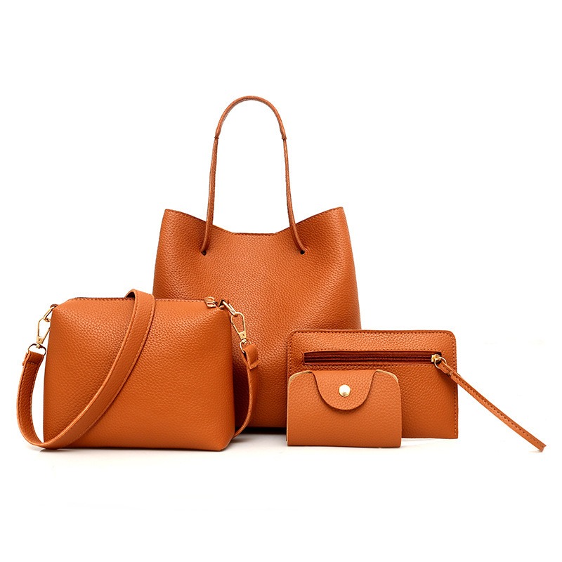 2025 New Korean Style All-match Litchi Pattern Open Portable Shoulder Bag Women's Bag Four-piece Set Women's Bag for Foreign Trade - thumbnail 2