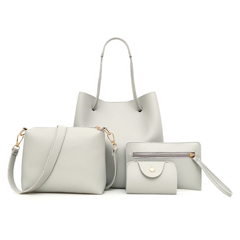 2025 New Korean Style All-match Litchi Pattern Open Portable Shoulder Bag Women's Bag Four-piece Set Women's Bag for Foreign Trade - thumbnail 3