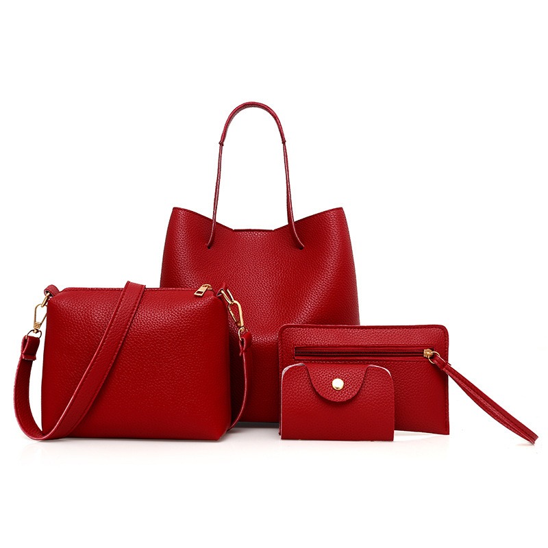 2025 New Korean Style All-match Litchi Pattern Open Portable Shoulder Bag Women's Bag Four-piece Set Women's Bag for Foreign Trade - thumbnail 4