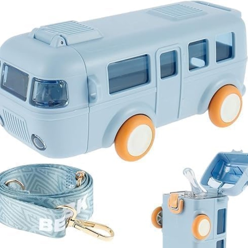 School bus Water bottle Portable Water cup in bus shape with strap Kids water bottle 500ml