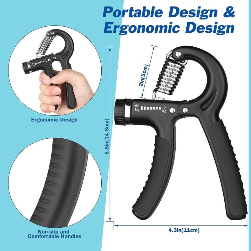 Adjustable Black Hand Gripper 5kg-60kg ABS - thumbnail 3