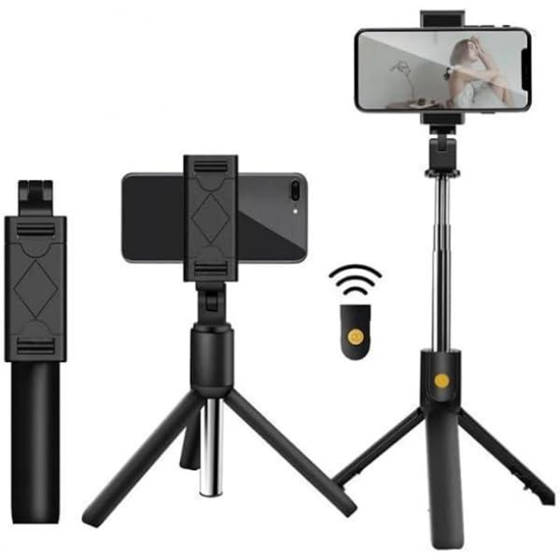 Black Foldable Selfie Stick with LED & Bluetooth - thumbnail 2