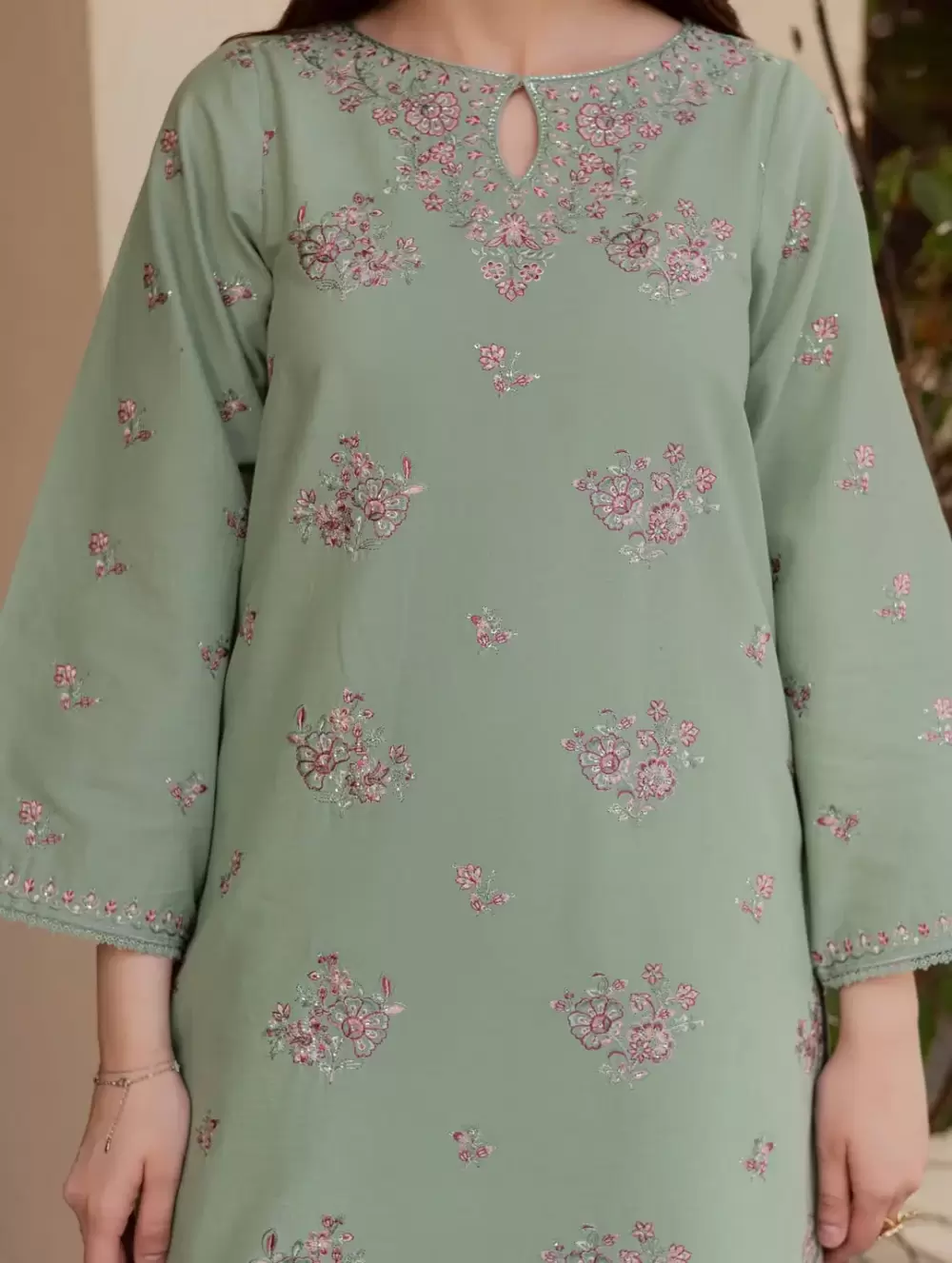 Aroosh Embroidered 2-Piece Sage Green Lawn Suit - thumbnail 5