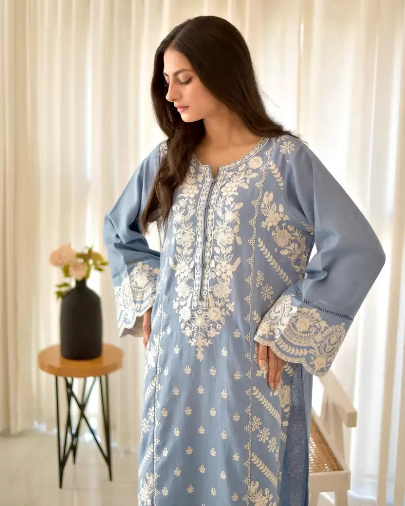 Aasman 3-Piece Embroidered Sky Blue Lawn sttuf - thumbnail 5