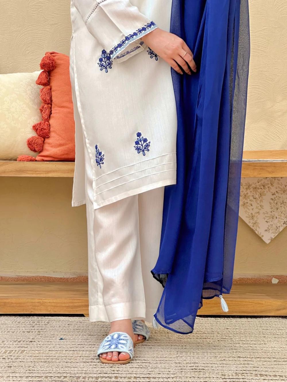 Blue Haze 3pcs  Chaffon Dupatta Cotton