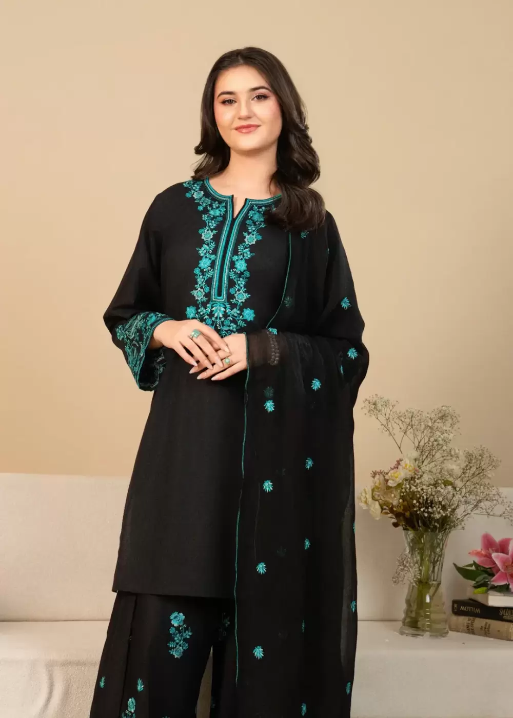 Pareesa 3-Piece Embroidered Black Royal Lawn Suit - thumbnail 5