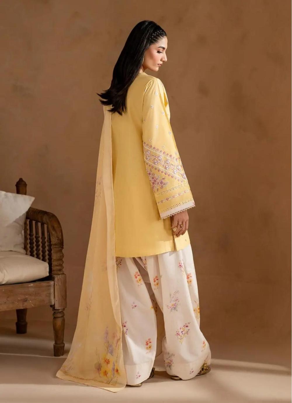 Lemon Blossom 3-Piece Embroidered Lawn Suit with Printed Farshi Shalwar - thumbnail 7
